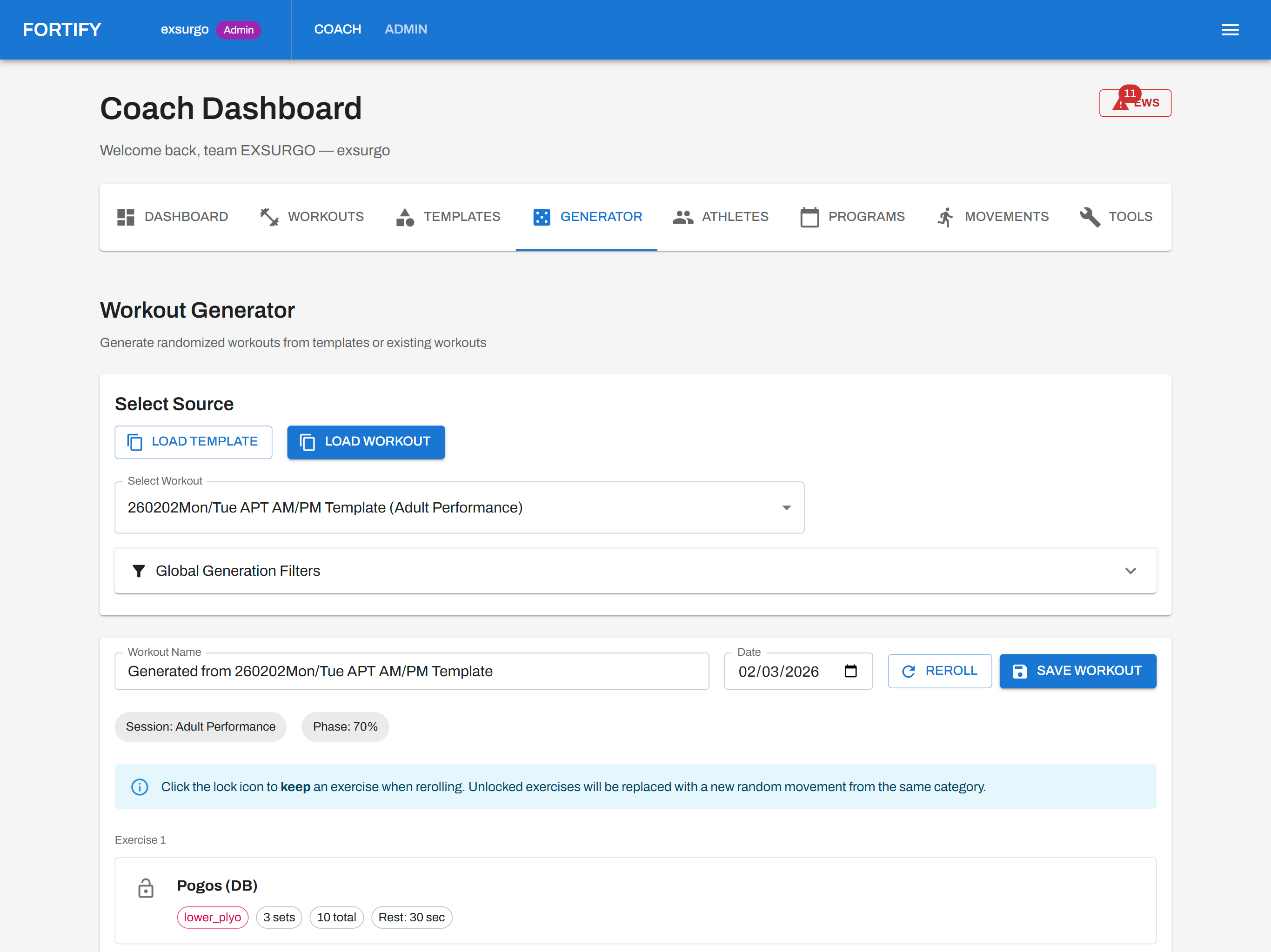 Fortify coach AI workout generator
